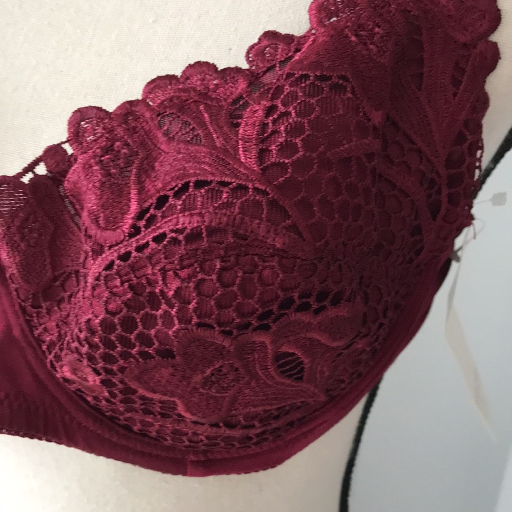 ❤️3X20 RENE ROFE Women Lace Embroidered Underwire Unlined Burgundy Bra |… - Picture 6 of 13